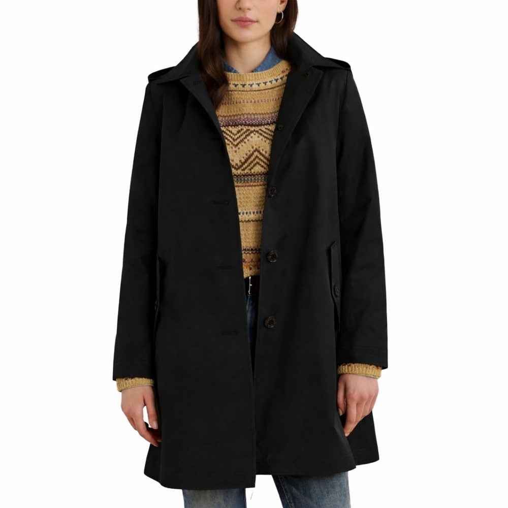NWT Ralph Lauren Leather Trim Cotton Blend Water Resistant Trench Raincoat Black